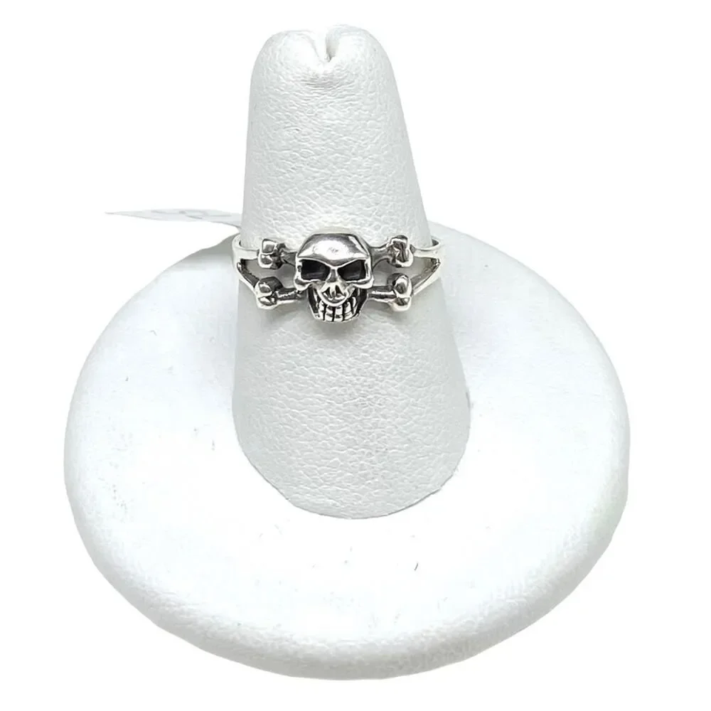 Skull & Crossbones Ring Solid Sterling Silver 925 Size 5 Cross Bones Skulls